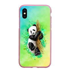 Чехол iPhone XS Max матовый ПАНДА PANDA ЦВЕТНЫЕ КРАСКИ, цвет: 3D-розовый