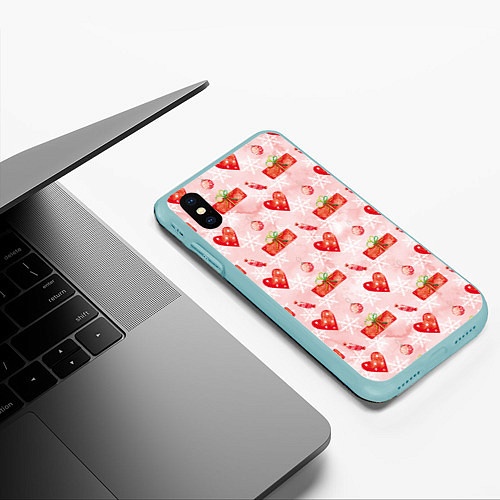 Чехол iPhone XS Max матовый Подарки и сердечки / 3D-Мятный – фото 3