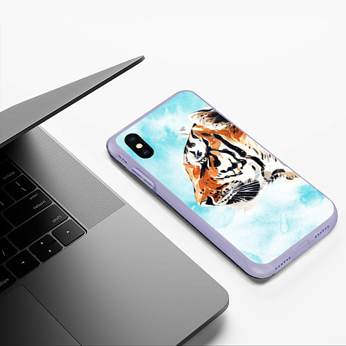 Чехол iPhone XS Max матовый Tiger paints / 3D-Светло-сиреневый – фото 3