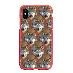 Чехол iPhone XS Max матовый Волки Wolfs паттерн, цвет: 3D-красный