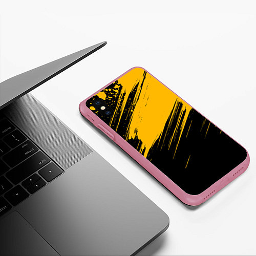 Чехол iPhone XS Max матовый Black and yellow grunge / 3D-Малиновый – фото 3