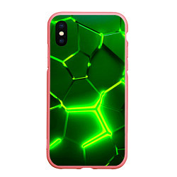 Чехол iPhone XS Max матовый 3D ПЛИТЫ НЕОН NEON GREEN HEXAGON РАЗЛОМ, цвет: 3D-баблгам