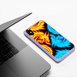 Чехол iPhone XS Max матовый НЕОНОВЫЕ ДРАКОНЫ NEON DRAGONS, цвет: 3D-светло-сиреневый — фото 2