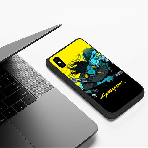 Чехол iPhone XS Max матовый Ви и Джонни Cyberpunk 2077 Vi johnny / 3D-Черный – фото 3