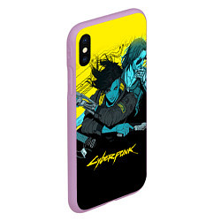 Чехол iPhone XS Max матовый Ви и Джонни Cyberpunk 2077 Vi johnny, цвет: 3D-сиреневый — фото 2