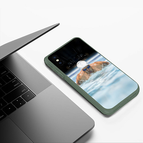 Чехол iPhone XS Max матовый Плавание Пловец / 3D-Темно-зеленый – фото 3
