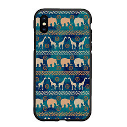 Чехол iPhone XS Max матовый Жирафы и слоны, цвет: 3D-черный
