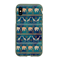 Чехол iPhone XS Max матовый Жирафы и слоны, цвет: 3D-темно-зеленый