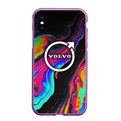 Чехол iPhone XS Max матовый VOLVO Бензиновые разводы, цвет: 3D-фиолетовый