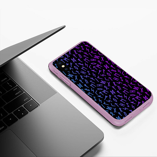 Чехол iPhone XS Max матовый Рунический алфавит Neon pattern / 3D-Сиреневый – фото 3