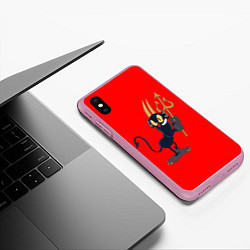 Чехол iPhone XS Max матовый Дьявол персонаж Cuphead, цвет: 3D-розовый — фото 2