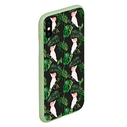 Чехол iPhone XS Max матовый Белые попугаи и листья, цвет: 3D-салатовый — фото 2