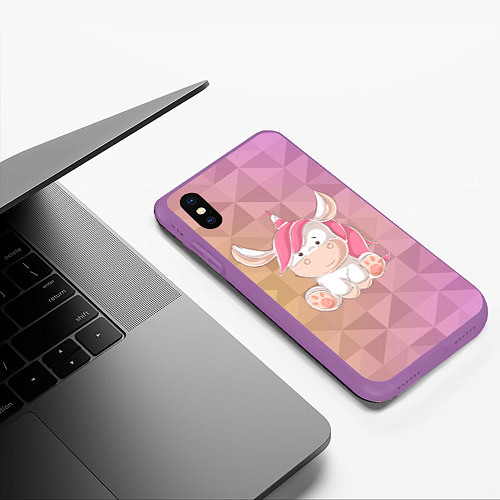 Чехол iPhone XS Max матовый Единорог с розовыми волосами / 3D-Фиолетовый – фото 3