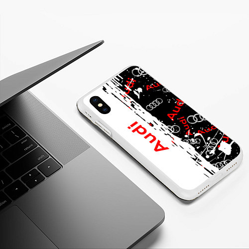Чехол iPhone XS Max матовый АУДИ Autosport Паттерн / 3D-Белый – фото 3