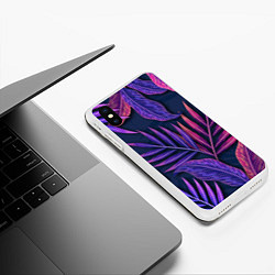 Чехол iPhone XS Max матовый Neon Tropical plants pattern, цвет: 3D-белый — фото 2