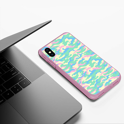 Чехол iPhone XS Max матовый Камуфляж пастельные цвета / 3D-Розовый – фото 3