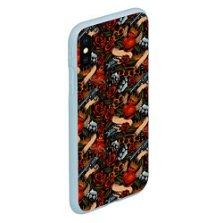 Чехол iPhone XS Max матовый Кастеты, Пистолеты, Розы, Сердечки, цвет: 3D-голубой — фото 2