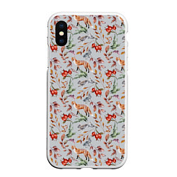 Чехол iPhone XS Max матовый Лисы и лесные ягоды, цвет: 3D-белый