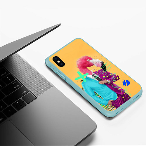 Чехол iPhone XS Max матовый Деловой фламинго / 3D-Мятный – фото 3
