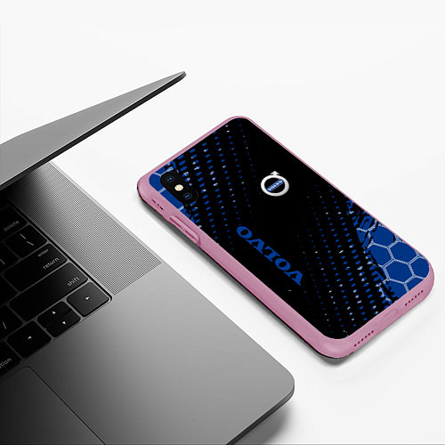 Чехол iPhone XS Max матовый Volvo - Вольво Sport соты / 3D-Розовый – фото 3