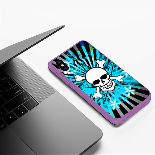 Чехол iPhone XS Max матовый Neon Skull / 3D-Фиолетовый – фото 3