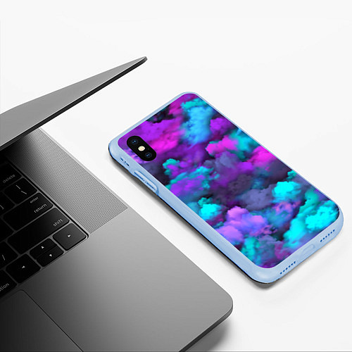 Чехол iPhone XS Max матовый Неоновые тучи / 3D-Голубой – фото 3