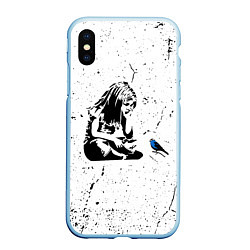 Чехол iPhone XS Max матовый Banksy - Бэнкси девочка с птицей, цвет: 3D-голубой