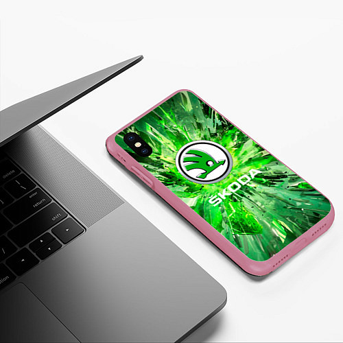 Чехол iPhone XS Max матовый SKODA abstraction / 3D-Малиновый – фото 3