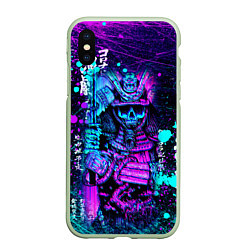 Чехол iPhone XS Max матовый Неоновый Японский Самурай Neon Samurai Skull, цвет: 3D-салатовый