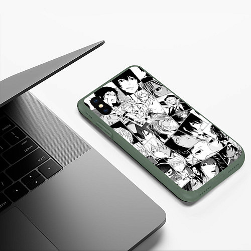 Чехол iPhone XS Max матовый Bungo Stray Dogs pattern / 3D-Темно-зеленый – фото 3