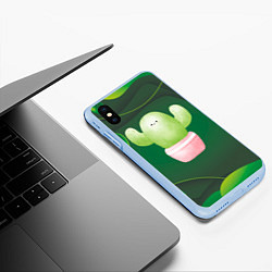 Чехол iPhone XS Max матовый Зеленый милый кактус, цвет: 3D-голубой — фото 2