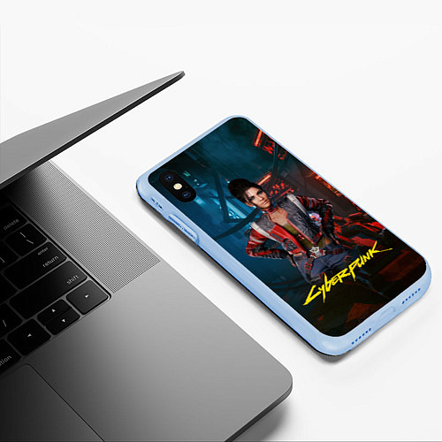 Чехол iPhone XS Max матовый Panam Cyberpunk2077 Панам / 3D-Голубой – фото 3