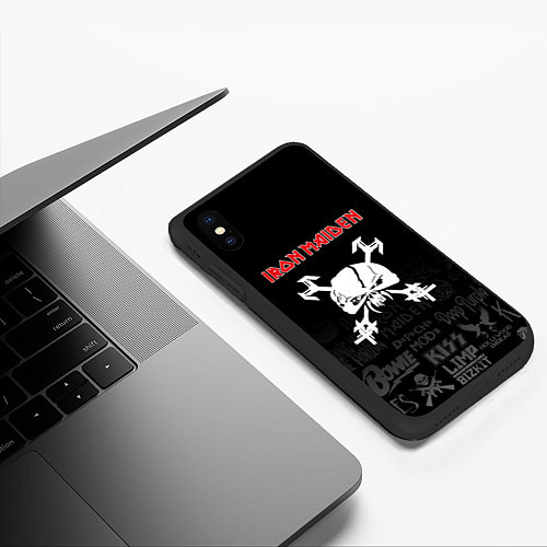 Чехол iPhone XS Max матовый Iron Maiden логотипы рок групп / 3D-Черный – фото 3