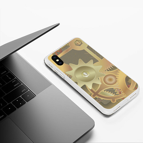 Чехол iPhone XS Max матовый Механизмы паровой машины / 3D-Белый – фото 3