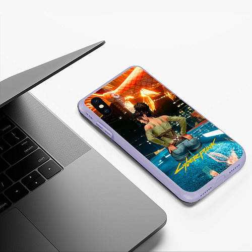 Чехол iPhone XS Max матовый Panam сзади Cyberpunk2077 / 3D-Светло-сиреневый – фото 3