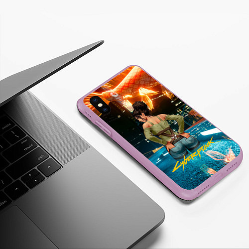 Чехол iPhone XS Max матовый Panam сзади Cyberpunk2077 / 3D-Сиреневый – фото 3