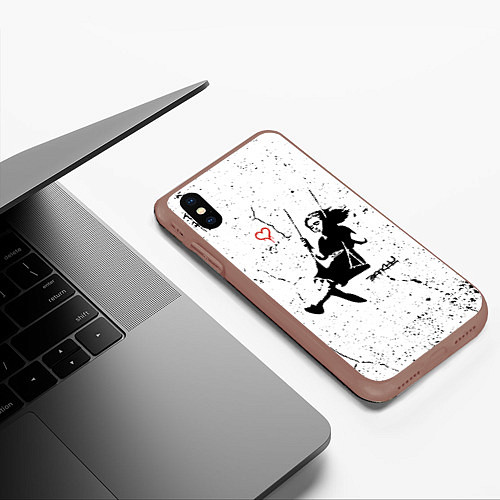 Чехол iPhone XS Max матовый BANKSY БЭНКСИ девочка качается на качелях / 3D-Коричневый – фото 3