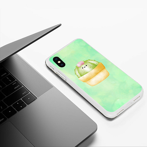 Чехол iPhone XS Max матовый Маленький милый кактус / 3D-Белый – фото 3