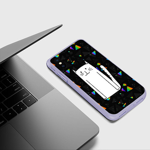 Чехол iPhone XS Max матовый Белый длинный кот / 3D-Светло-сиреневый – фото 3