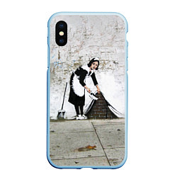 Чехол iPhone XS Max матовый Banksy - Бэнкси уборщица