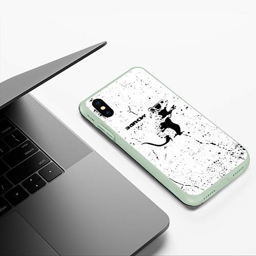 Чехол iPhone XS Max матовый Banksy крыса в очках / 3D-Салатовый – фото 3
