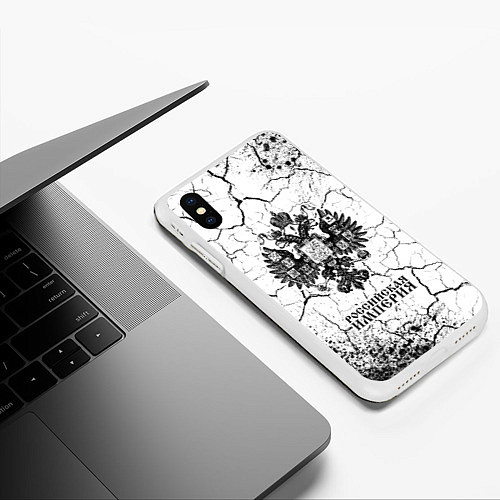 Чехол iPhone XS Max матовый RUSSIAN EMPIRE - ГЕРБ Краска / 3D-Белый – фото 3
