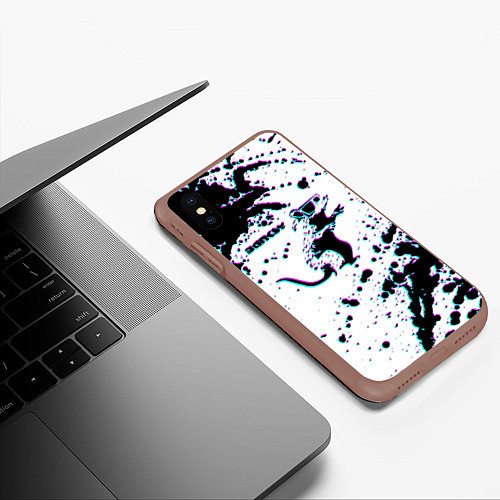 Чехол iPhone XS Max матовый BANKSY БЭНКСИ крыса в очках глитч / 3D-Коричневый – фото 3