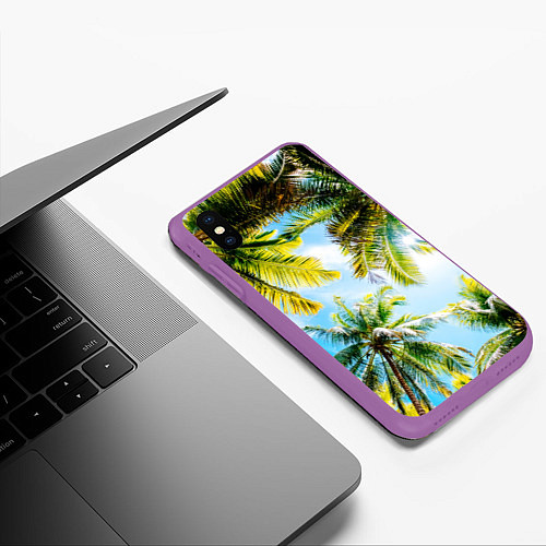 Чехол iPhone XS Max матовый Пальмы под солнцем / 3D-Фиолетовый – фото 3