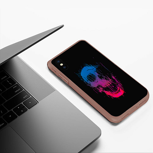 Чехол iPhone XS Max матовый Череп Неоновый градиент / 3D-Коричневый – фото 3