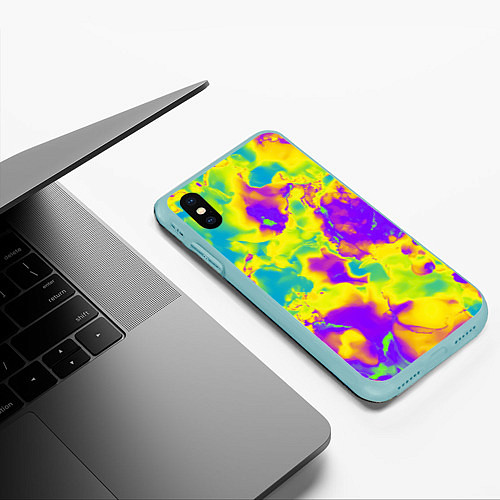 Чехол iPhone XS Max матовый Яркие неоновые краски / 3D-Мятный – фото 3