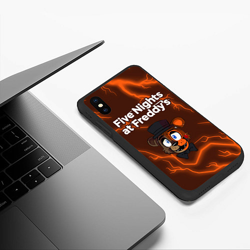 Чехол iPhone XS Max матовый FNAF - ФРЕДДИ - Молнии / 3D-Черный – фото 3