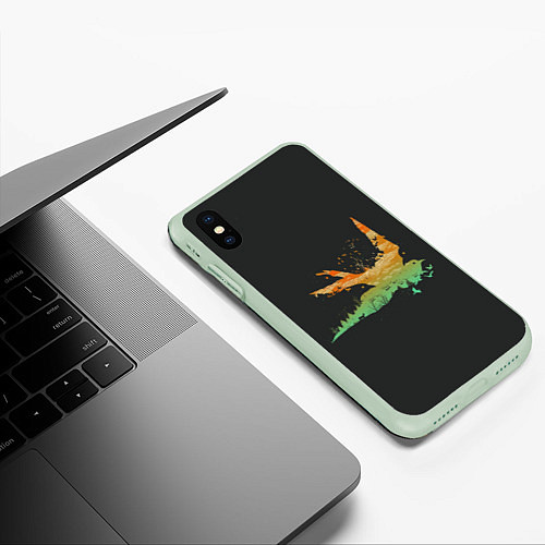 Чехол iPhone XS Max матовый Душа природы - птица / 3D-Салатовый – фото 3