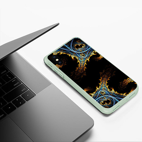 Чехол iPhone XS Max матовый Огненные фракталы 3d / 3D-Салатовый – фото 3