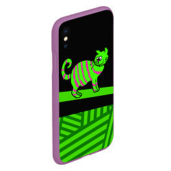 Чехол iPhone XS Max матовый Зеленый полосатый кот, цвет: 3D-фиолетовый — фото 2